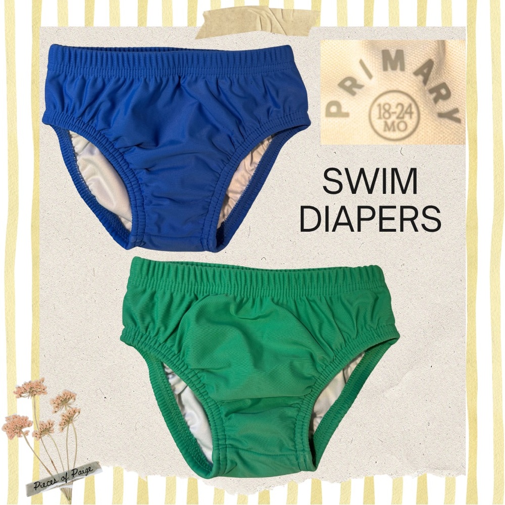 Primary Reusable Swim Diapers (2-Pack / Lot of 2) | 18–24 Months | Blue & Green